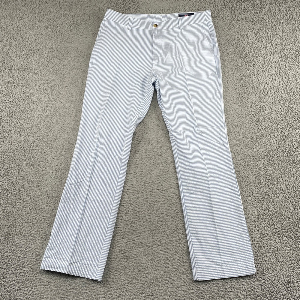 Vineyard Vines Breaker Pant Mens 36 Blue Seersucker Striped Cotton Chino Pants